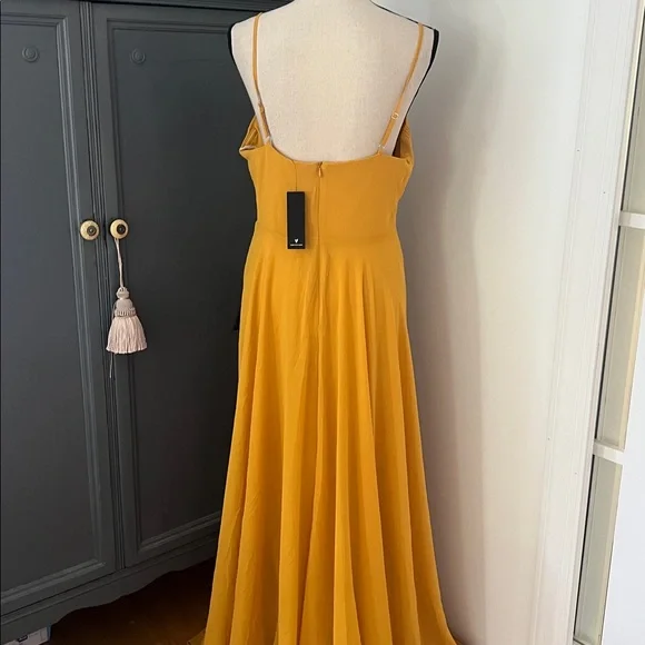 NWT Lulus Cause for Commotion Golden Yellow Pleated Bustier Maxi Dress - Picture 4 of 4